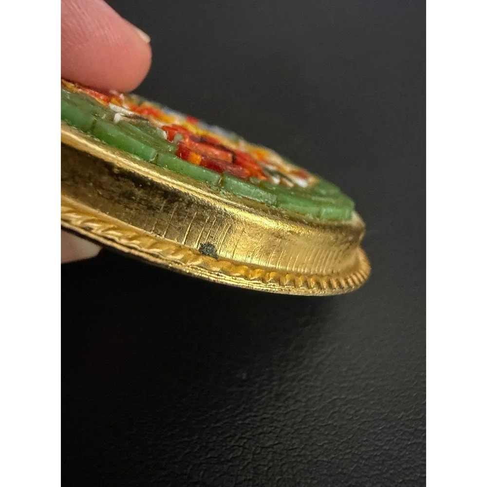 Vintage Micro Mosaic Brooch Green